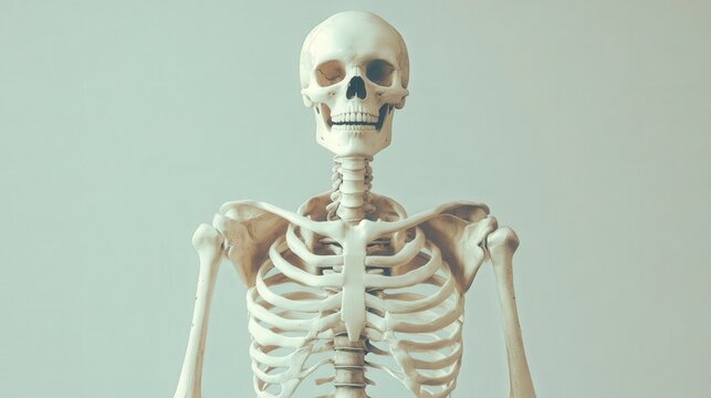skeleton torso, highlighting the rib cage and spinal column against a neutral background.