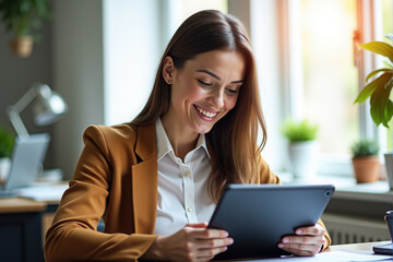 Fototapeta premium A dedicated entrepreneur working on a laptop in a bright, modern home office