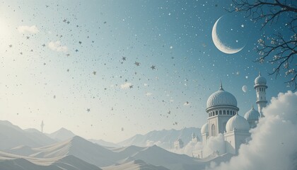 mosque in the night background of eid al-fitr greetings