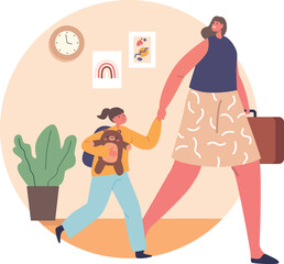 Woman with daughter moving away