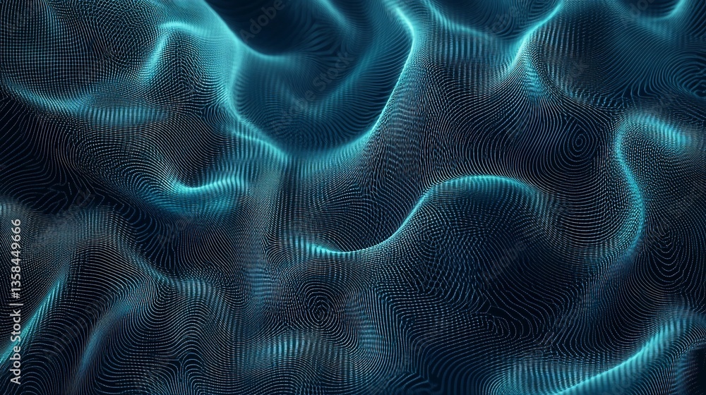 Poster elegant blue abstract wave pattern with digital mesh and glowing effect