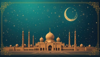 mosque at night background of eid al-fitr greetings