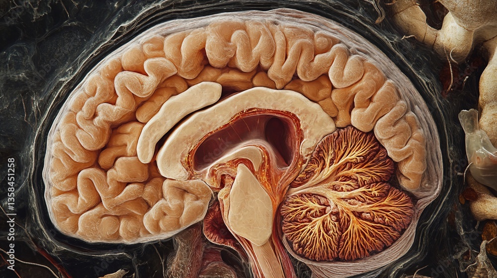 Poster detailed cross-section of a human brain with visible anatomical structures