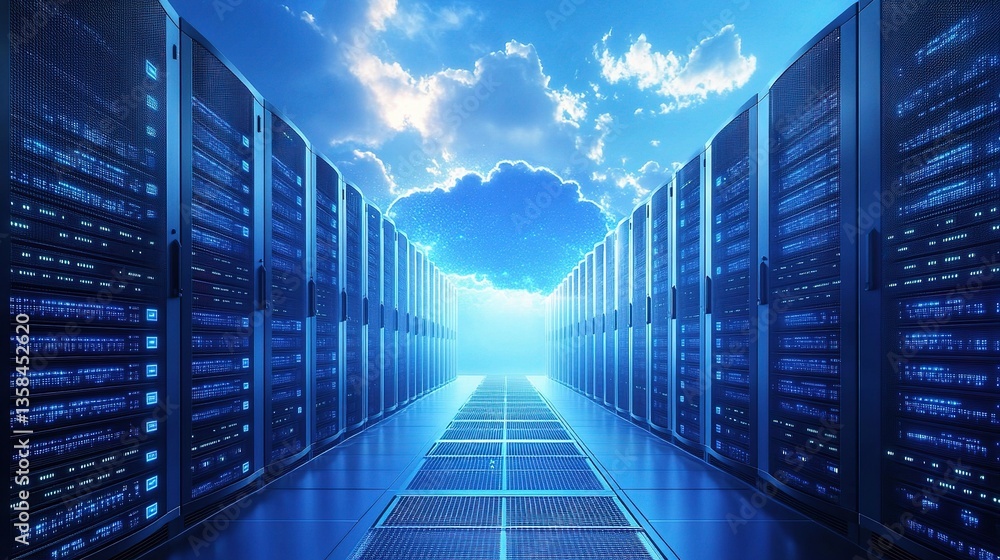 Poster data security concept with cloud computing and technology background