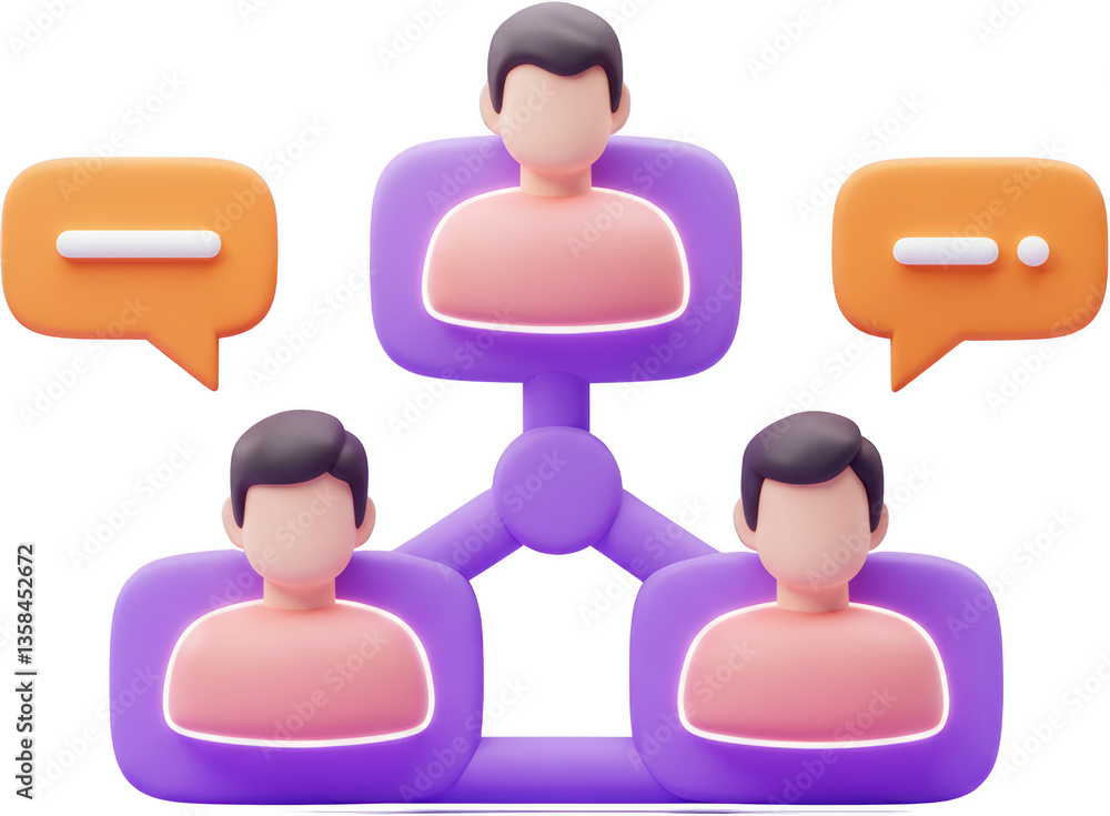 Poster 3d render of network connection teamwork concept with people icons and chat bubbles