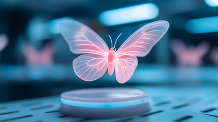 Glowing Pink Butterflies in a Futuristic Setting