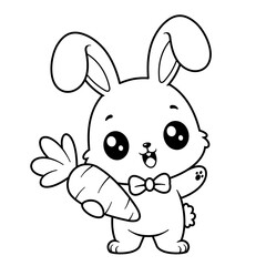 Cute bunny feels happy to have carrot, for coloring