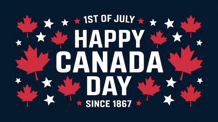 Joyful Canada Day Festivity with Red Maple Leaves and White Stars. Since 1867