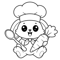 Fototapeta premium Cute bunny happy to be a chef, for coloring