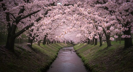 Explore Serene Cherry Blossom Pathway Reflecting Peaceful Spring Vibes
