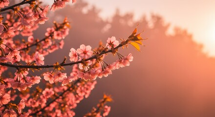 Captivating Cherry Blossom Branch with Morning Sunlight and Soft Colors