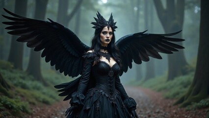 Fototapeta premium Woman dressed as raven, dark fantasy portrait