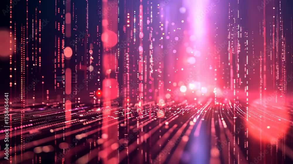 Poster futuristic digital landscape with abstract pink and red lights and bokeh effect in high resolution w