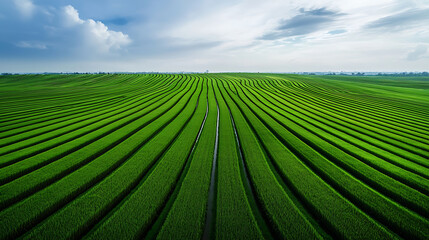 Harvesting vibrant green rice fields rural vietnam aerial photography lush environment wide angle view