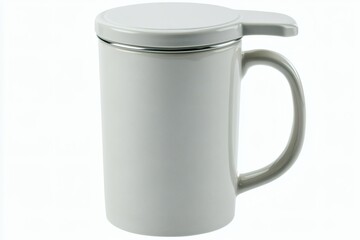 Elegant ceramic tea mug with a lid, showcasing simplicity and functionality