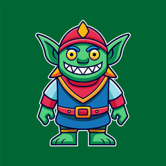 Cartoon cute goblin character green background