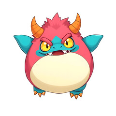 Naklejka premium chibi monster pink and blue gradient fur character illustration design