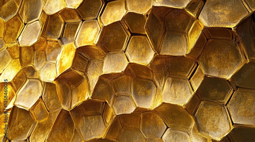 Poster golden honeycomb structure with detailed hexagonal patterns and textured surfaces