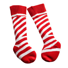 Festive Red and White Striped Knee High Socks Isolated on Transparent Background