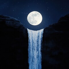 Fototapeta premium A gravity-defying waterfall flowing upward toward the moon, stars orbiting like satellites around it ar 16:9 v 6.1 q 2