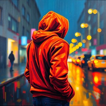 man in sweatshirt walking the streets at dawn, generative AI