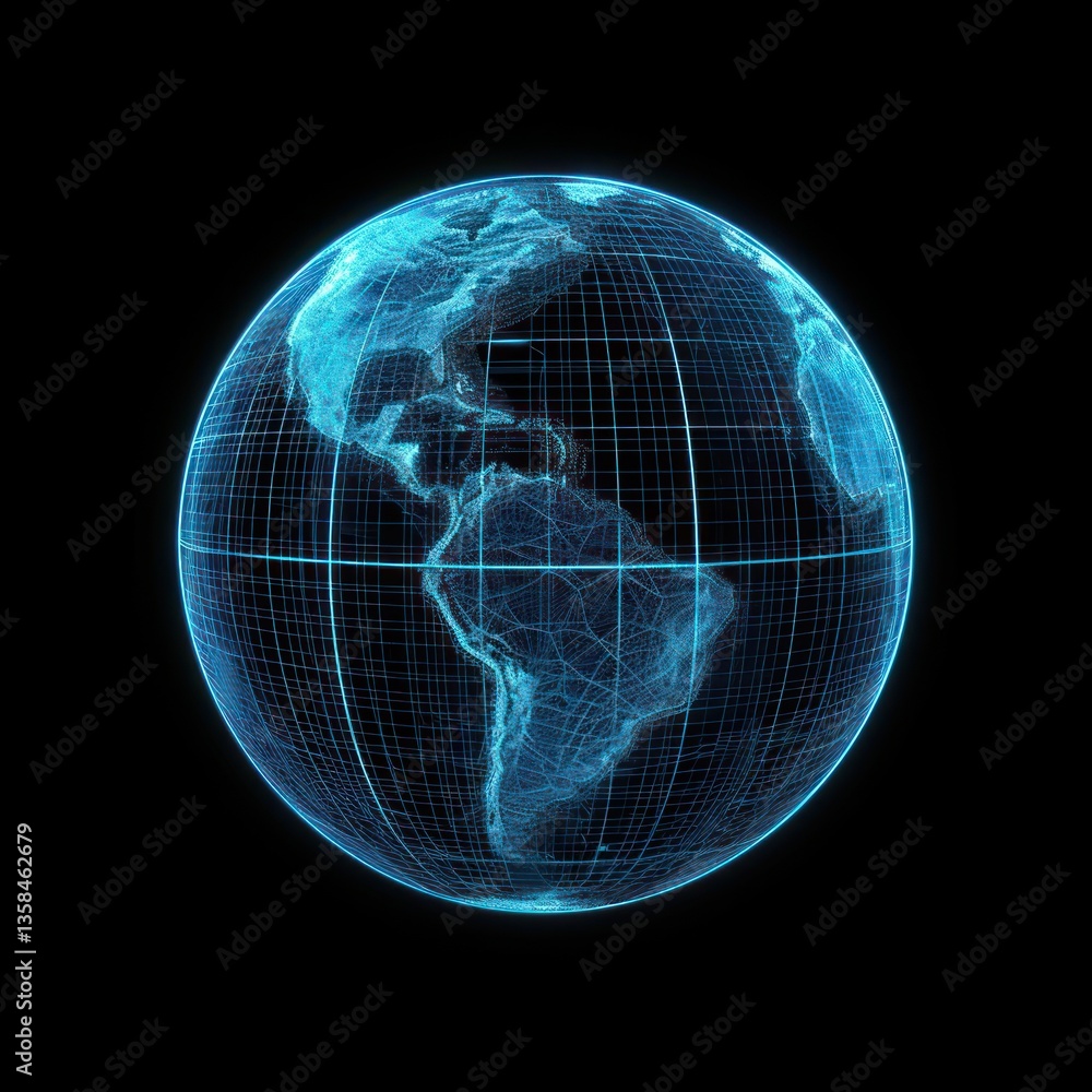 Canvas Prints glowing wireframe of earth futuristic planet globe.
