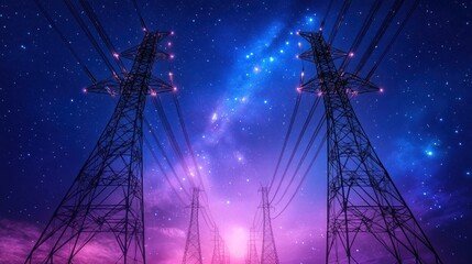 Celestial Transmission: Power Lines Against a Starry Night