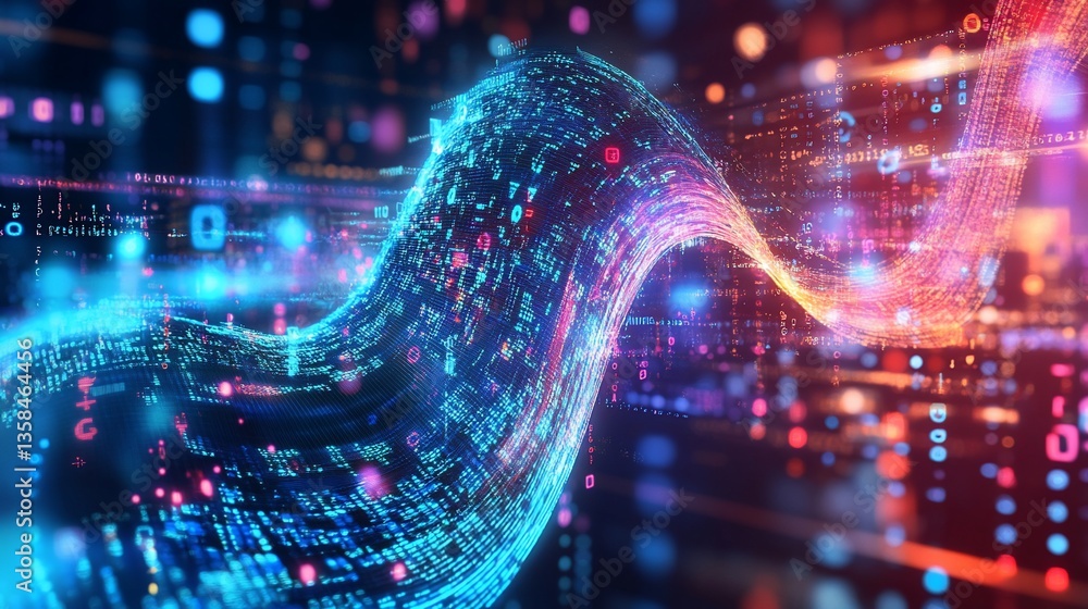 Poster abstract digital data stream: information flow and technological innovation