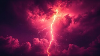 Dramatic Lightning Strike in a Pink-Purple Sky