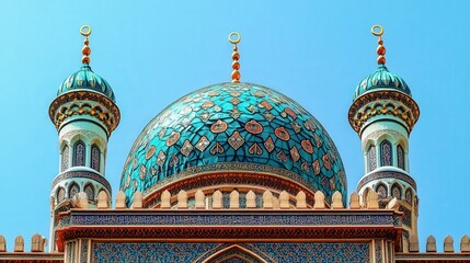 mosque, where the intricately designed dome and minarets are adorned with colorful details.