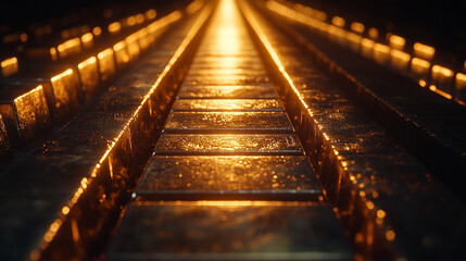 Shiny new blank pure bronze bars arranged in perfect alignment, symbolizing wealth, stability, and durability. The polished surface reflects prosperity and the timeless value of precious metals.

