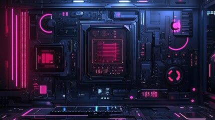 Obraz premium Futuristic Technology Interface with Glowing Neon Accents and Complex Details