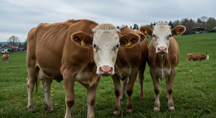 Serene Cows Grazing Green Pasture Sunlight. AI Generated