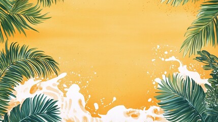 Obraz premium Vibrant Summer Beach Illustration with Golden Sand and Tropical Foliage