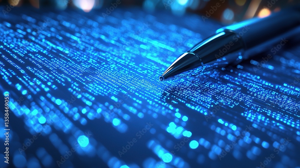 Poster digital security document with encryption data and writing utensil