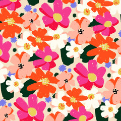 artistic brush blossom pattern, on the isolated background, hand drawn, brush effects textured, decoration, textile, clothing, fabric, wallpaper, wrapping paper, cute summer or spring