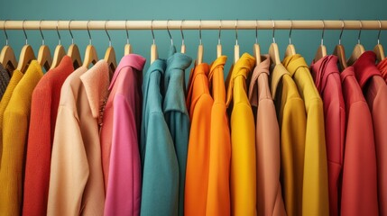 Colorful Clothes Hanging on Rack: A Fashionable Display of Autumnal Hues