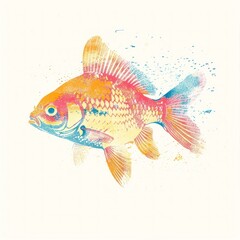 Fototapeta premium Golden fish Risograph style goldfish animal white background.