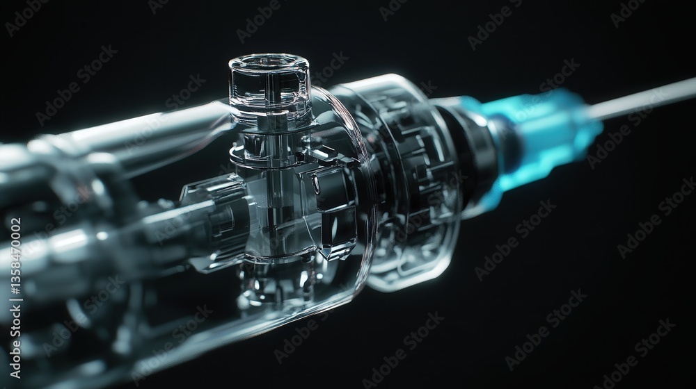 Poster syringe intricate mechanism, highlighting the precision and transparency of the design.