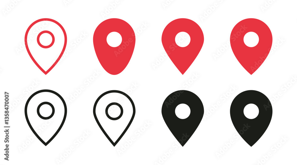 Poster Location icon Position marker symbol. Location pin icon Map pointer icon set. Red location sign, Navigation icon