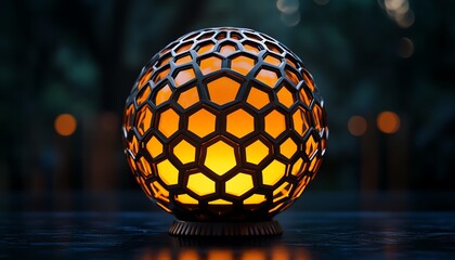 Glowing neon hexagonal sphere