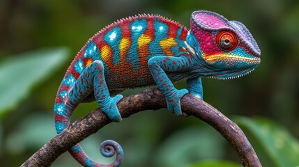 Vibrant Chameleon Perched on Branch