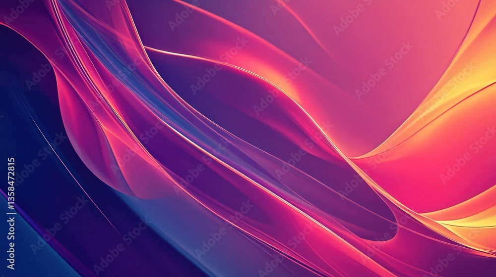Poster where sharp angles and soft curves intersect in a seamless flow of color and movement, creating a vi