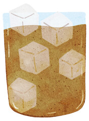 glass of coffee and ice cubes
