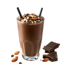 Dark Chocolate Almond Milkshake Isolated on Transparent Background
