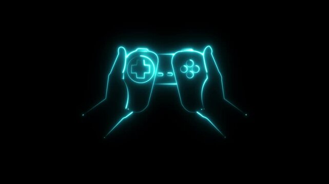 Glowing Neon Game Controller Icon | Animated Gaming Symbol on Black Background - Powered by Adobe