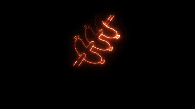 Glowing Neon Kabab Icon | Food Animation on Black Background