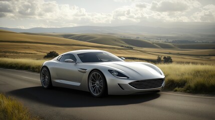 Fototapeta premium Modern car cruising on an open road, embodying sleek design and freedom in motion.