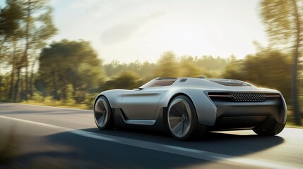 Modern car cruising on an open road, embodying sleek design and freedom in motion.