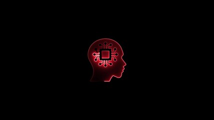 Composition of clock gears, numbers and human head . Glowing neon human head on dark background. Neon brain icon animation. Futuristic glowing polygonal diagram, 4k video motion graphic - Powered by Adobe